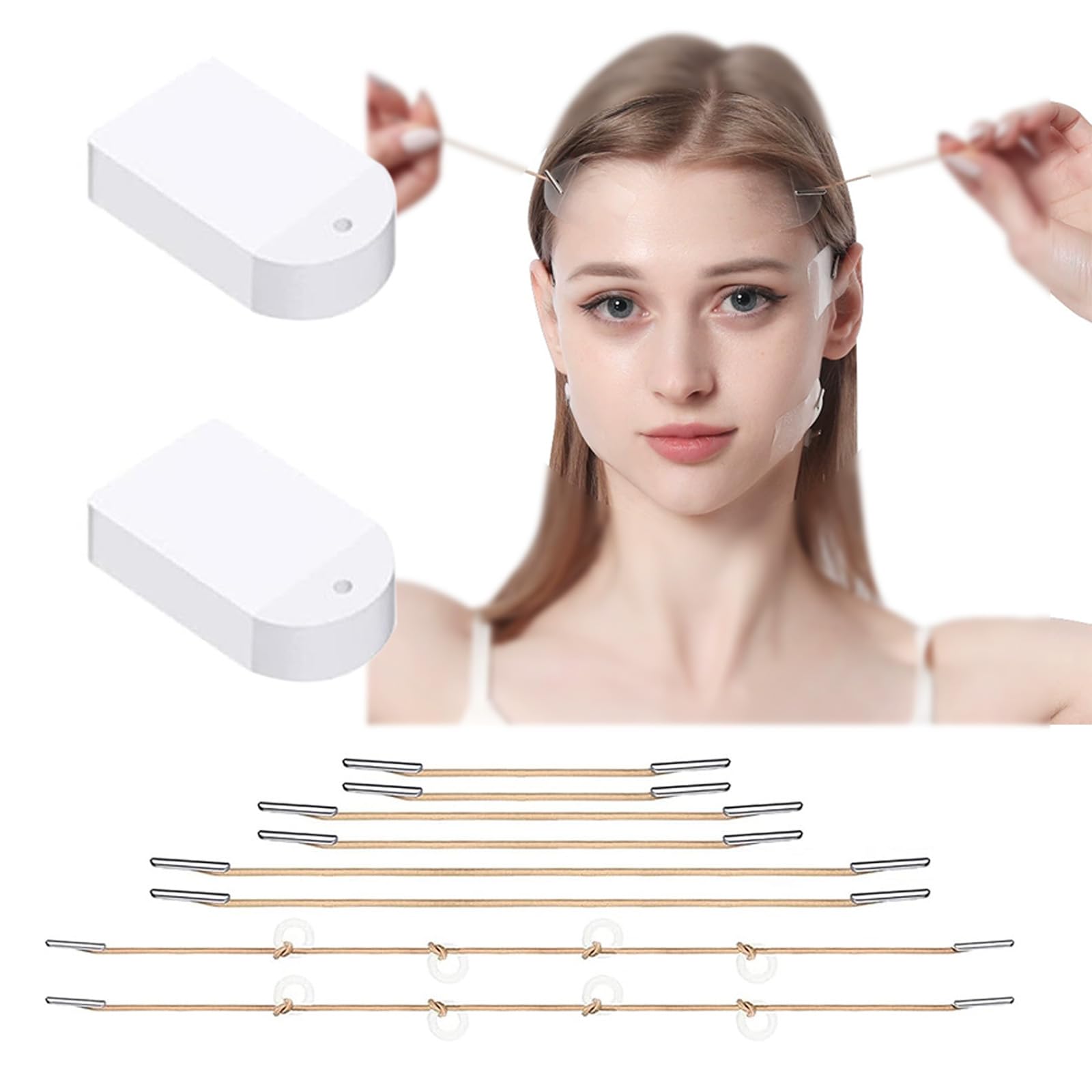 40 Pezzi Face Lift Tape, Invisibile Face Lifting Tape con 8 Corde, Tiranti Viso Lift Istantaneo Sollevamento, Forma di V Cerotti Viso Lifting, Strumenti per Riduce le Rughe per Occhi, Collo