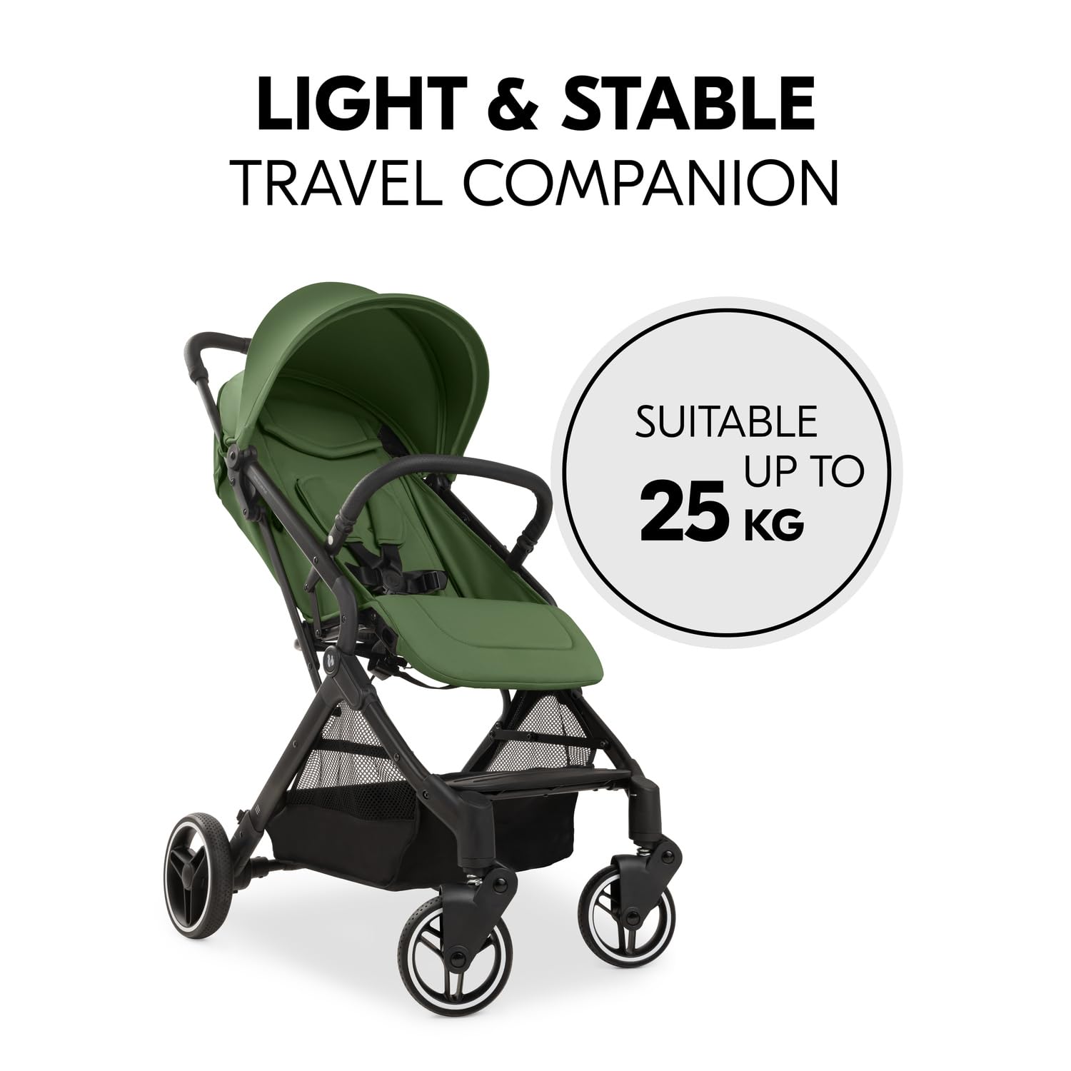 hauck Travel N Care Plus, Passeggino da viaggio leggero con parapioggia, cuscino per la testa, compatto e pieghevole, UPF 50+, completamente reclinabile dalla nascita fino a 22 kg, colore: verde