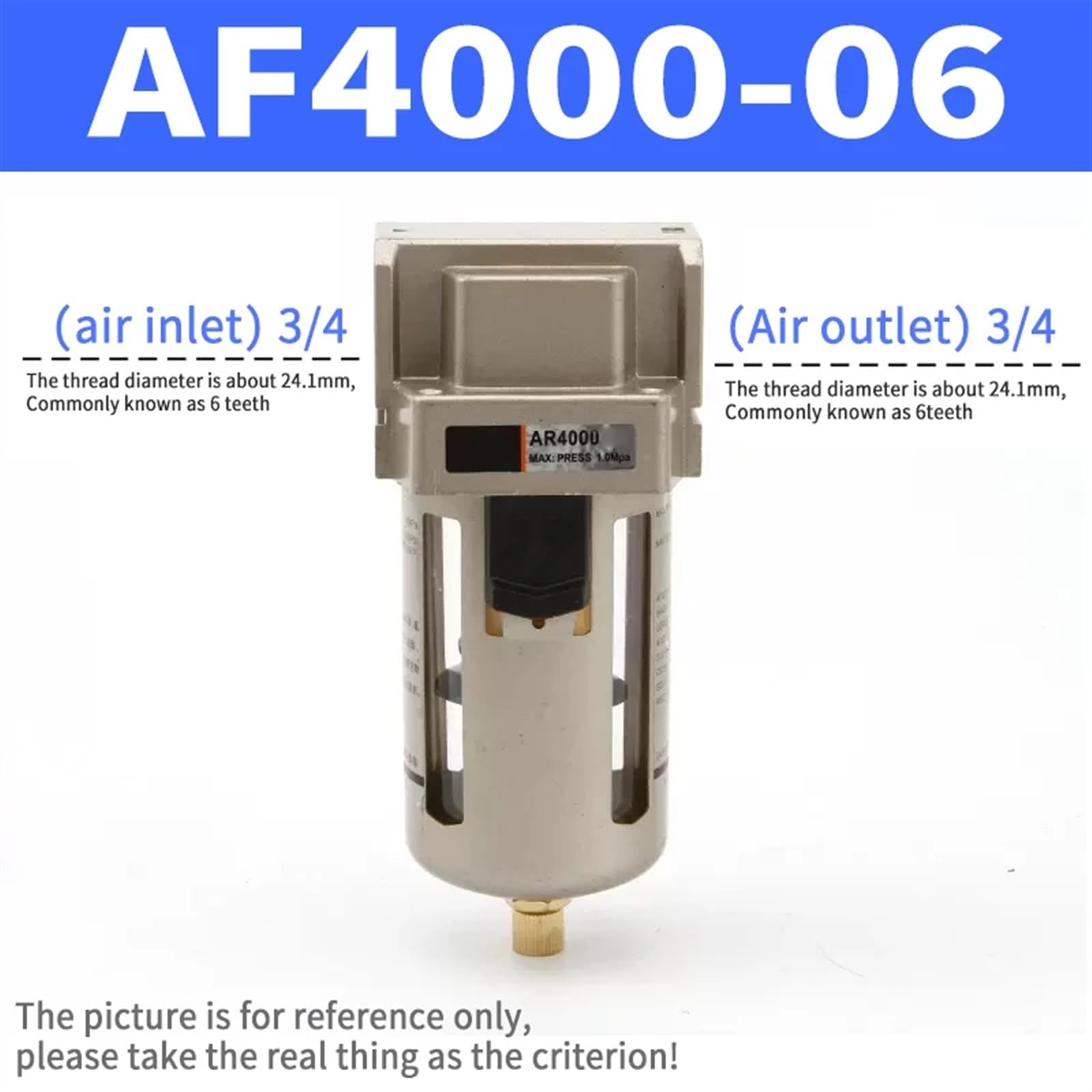 1 Unidad AF2000-02 AF3000-02 AF3000-03 AF4000-04 AF4000-06 AF5000-10 Compresor de Aire comprimido en línea Filtro de Agua y Humedad Trampa(AF4000-06)