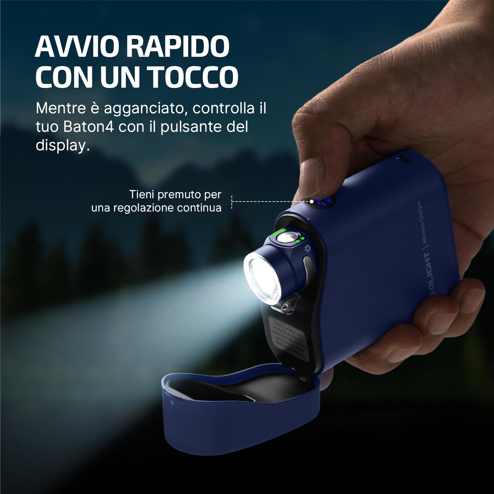 OLIGHT Baton 4 kit Torcia EDC con Scatola di Ricarica di Piccole Dimensioni ad Alta Luminosità 1300lm Pulsanti Laterali in Metallo Adatta a Casa o in Viaggio All'aperto(Gentiluomo blu)