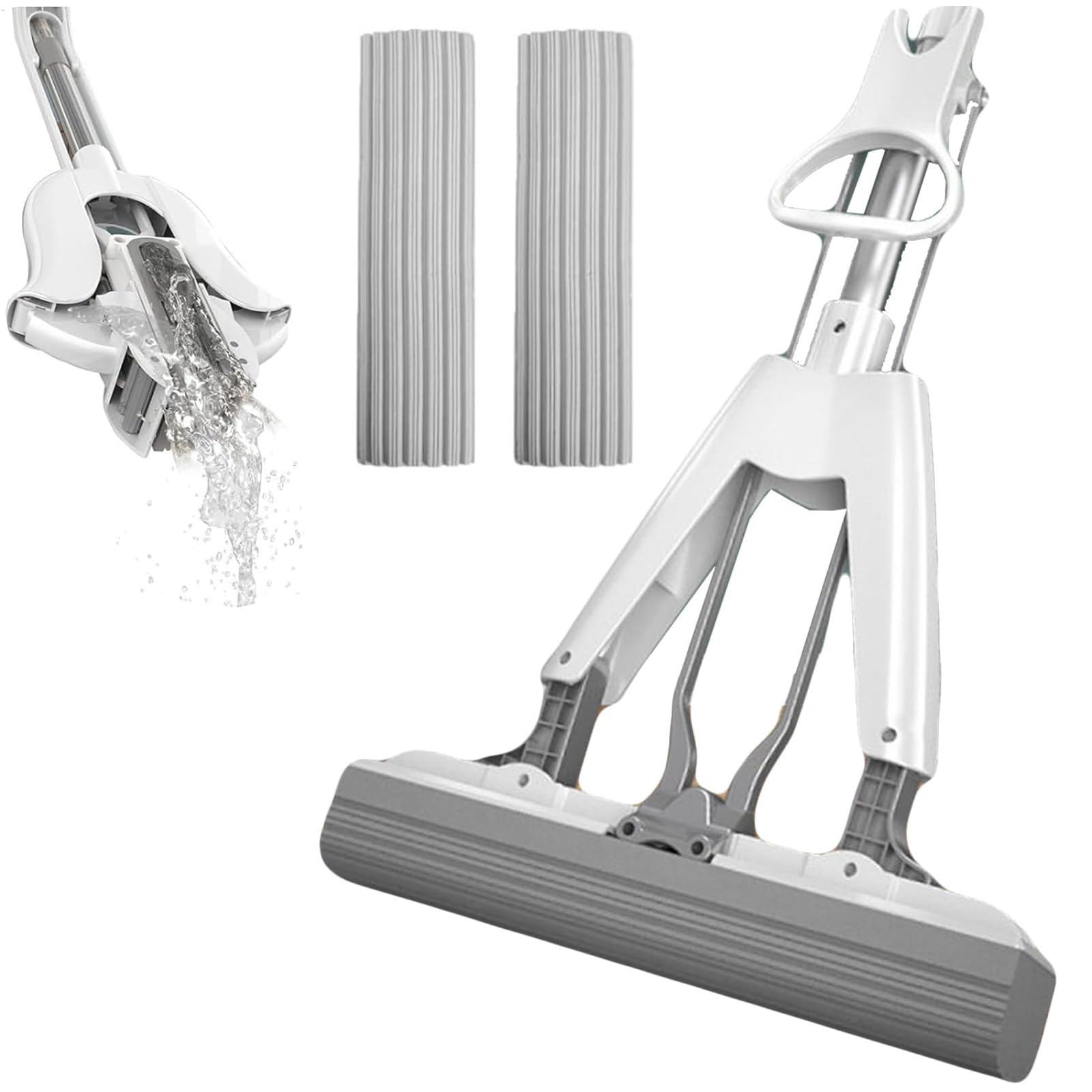 Bpoeee White Hand-Washable Collodion Mop, Sponge Mops For Floor Cleaning, Mini Mop Portable Self-Squeeze Small Mop, Self Squeezing Mini Mop (White)