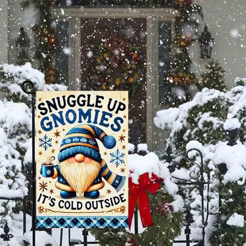 Image of BlissYard Winter Garden Flag Cozy Gnome Quote 12 x 18 Inch