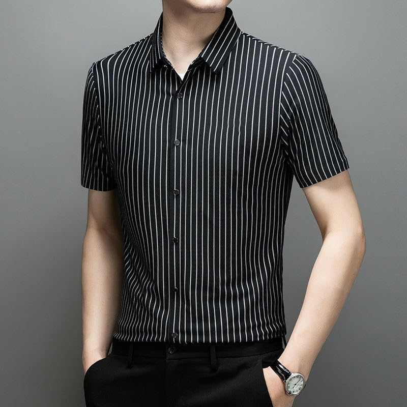 Chemise d'été manches courtes homme rayures verticales légères mode