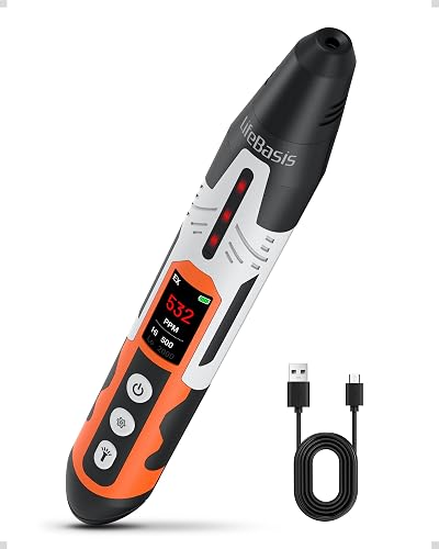 LifeBasis Rechargeable Natural Gas Detector Gas Leak Detector 0.5s Response | Gas Sniffer with TFT Display, 0-9999PPM Range Built-in LED Light for LPG/Methane/Propane, Gas Sniffer for Car, Vehicle