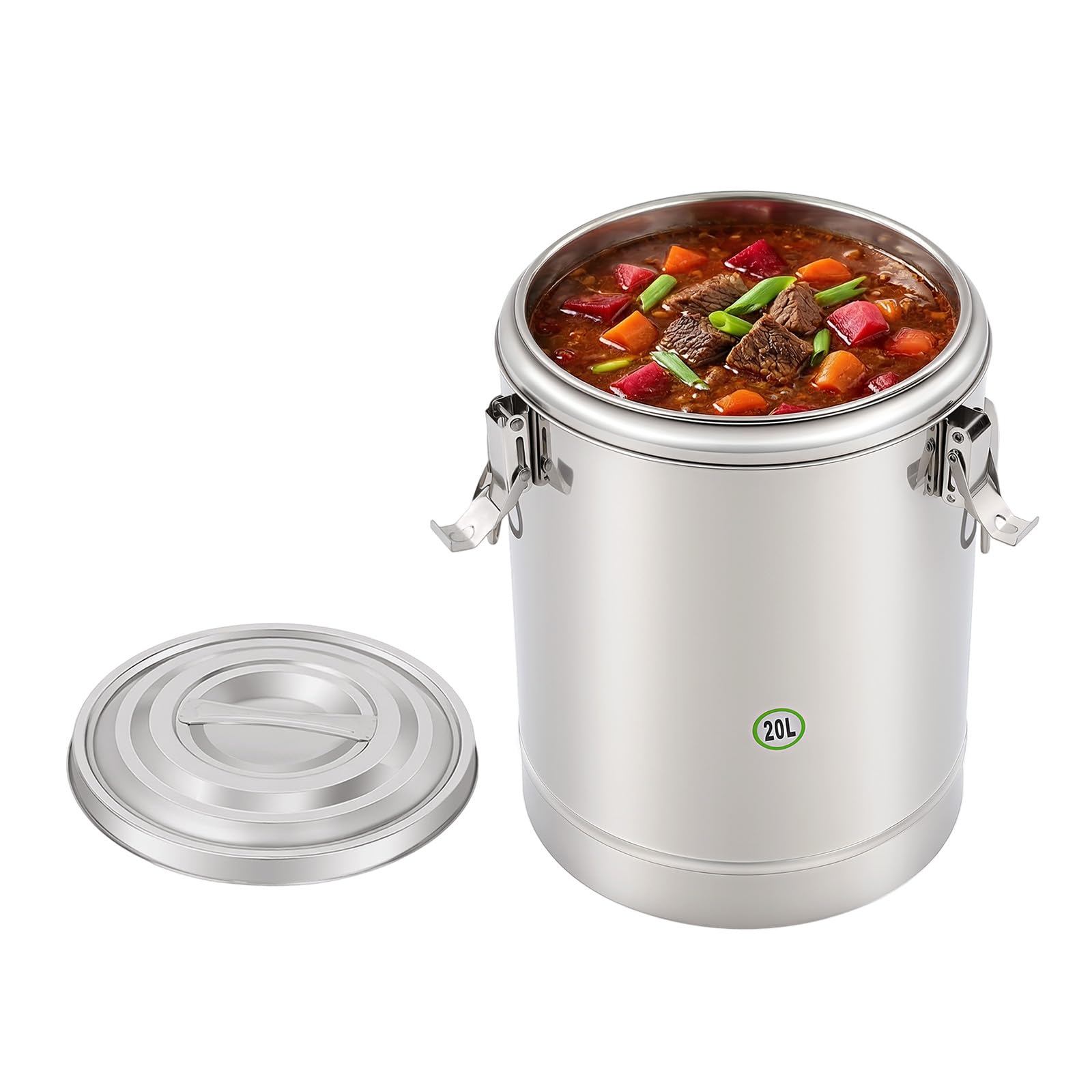 Contenitore termico in acciaio inox da 20 l, con coperchio, 43 x 31 x 31 cm, 3,8 kg | Acciaio inossidabile per uso alimentare, caldo e freddo per 12 ore, chiusura ermetica, manici termoisolati