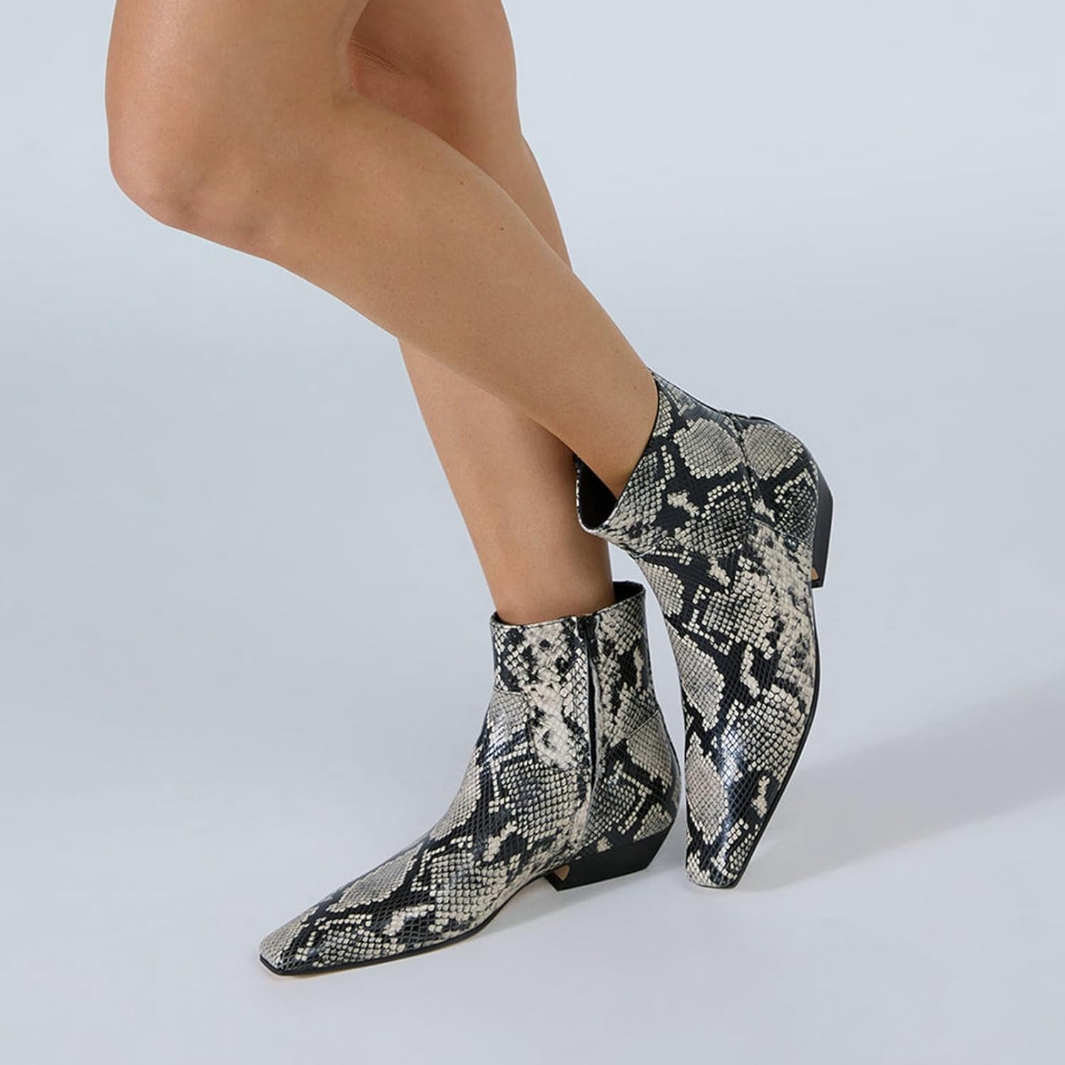 KysBloes Women Square Toe Ankle Boots Low Heel Snake Booties Flats Winter Shoes Comfortable Side Zip Short Boots(Snake,US size 11) - Image 2