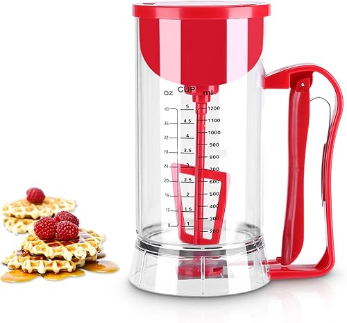 Dispensador de masa, mezclador eléctrico de 40.6 fl oz con línea graduada, dispensador de panqueques inalámbrico con mango para apretar, herramienta
