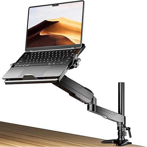 Klearlook - Soporte dual para monitor y portátil con resorte de gas - Soporte doble de movimiento completo para portátil de hasta 17 pulgadas y