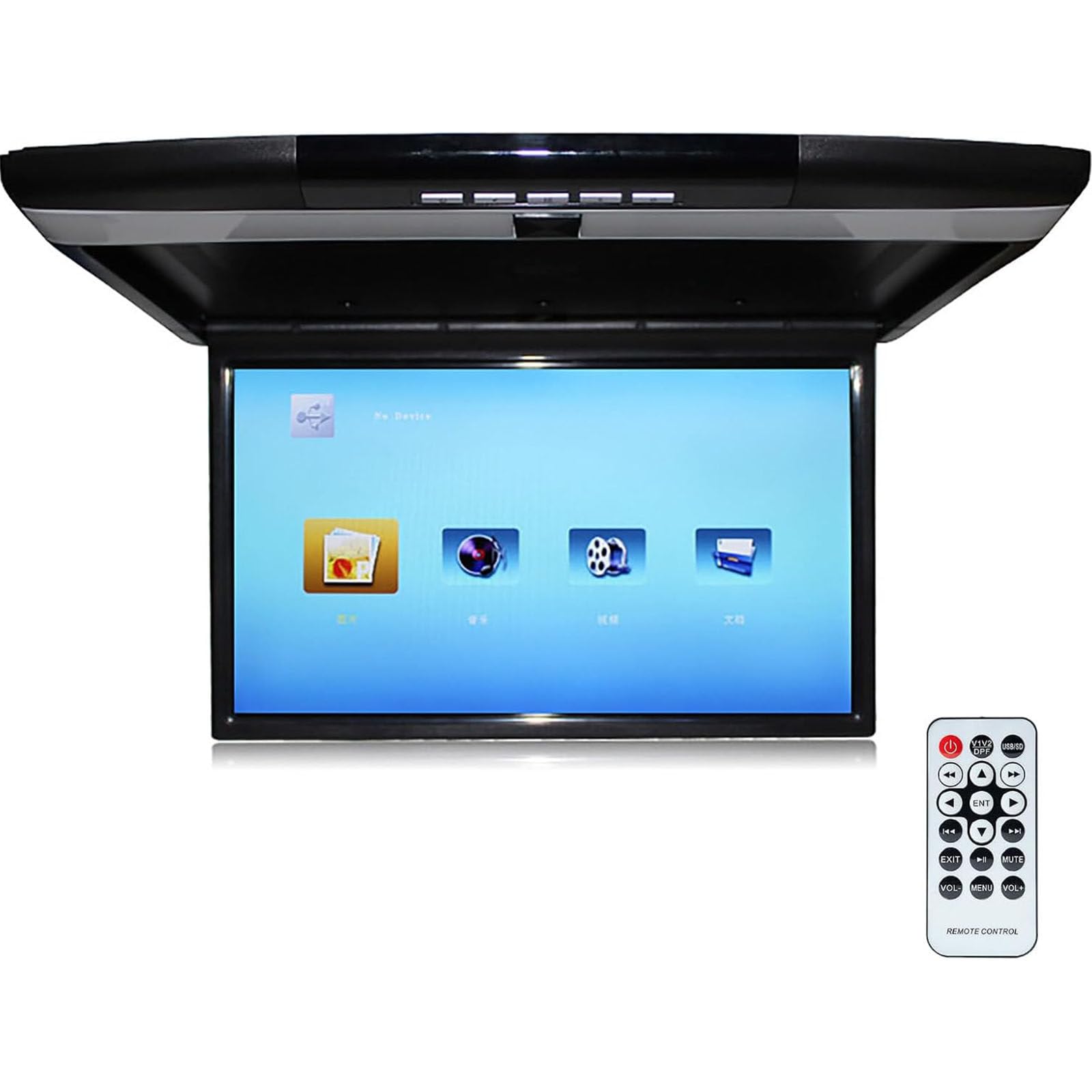 Monitor abatible de 17,3 pulgadas y 1080P para techo de coche, reproductor de techo para coche, TV con puerto HDMI, USB, SD, IR, FM, pantalla TFT digital ultrafina de 16:9.,Black