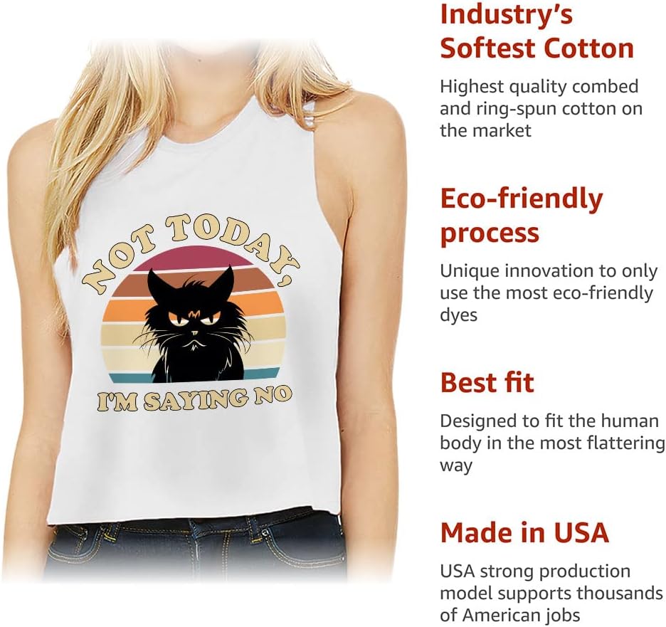 I'm Saying No Racerback Cropped Tank - Cat Design Women's Tank - Printed Tank Top - Heather Dusty Blue, 2XL