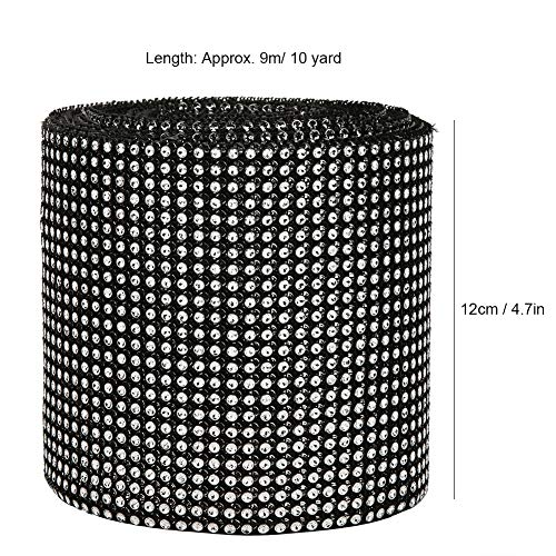 9m 24 Rows Plastic Artificial Sparkling Glitter Rhinestone Diamond Mesh Ribbon for DIY Craft Sewing Party Decoration(Black) - Image 2