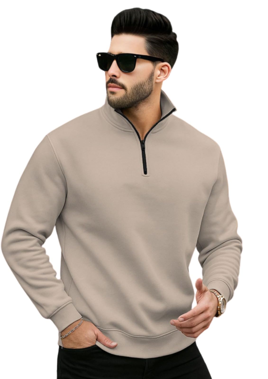 Men's Half Zipper Sweatshirt Fleece Material Collared Winter Wear Loose Fit Warm Pullover Jacket Casual Outerwear for Cold Weather Comfortable Stylish Everyday Use-picture-51