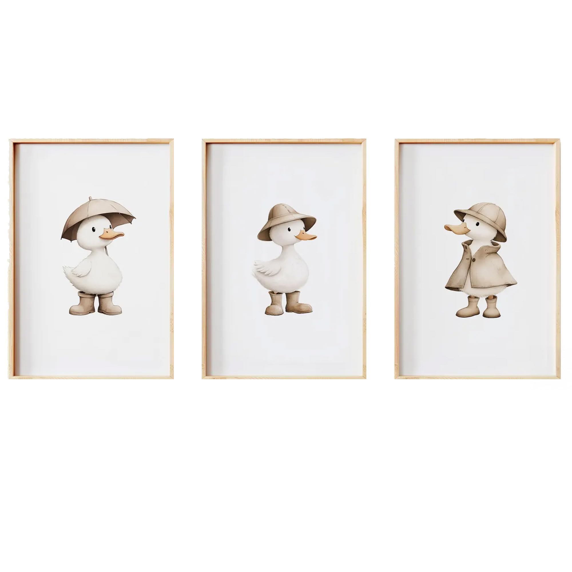 CozyPrints Set of 3 Duck Nursery Wall Art Prints, Kids Room Decor, UNFRAMED Prints, (Beige, 8x10-25.4 x 20.3cm, Unframed)