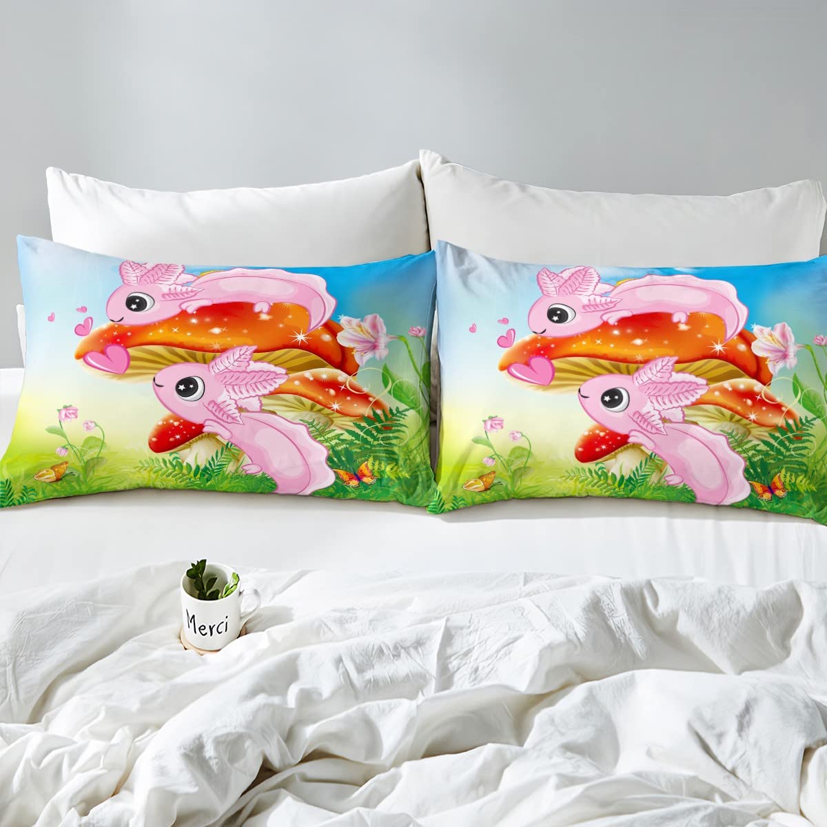 Kawaii Axolotl dekbedovertrek met cartoon, Axolotl, dekbedovertrek met 3D- dieren voor jongens, meisjes, meisjes, tieners, salamander, dekbedovertrek, eenpersoons