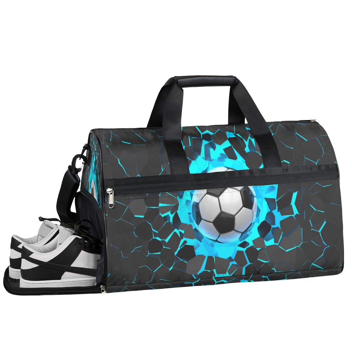 3d Light Wall Football Dry Wet Depart Duffle Overnight Bag with Shoes Compartment & Wet Pockets, Water Resistant Weekender...