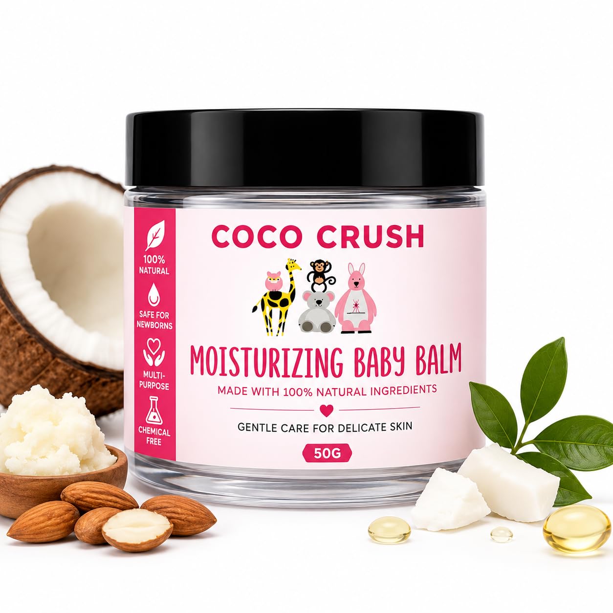Coco Crush Moisturizing Baby Balm | Daily Moisturiser Diaper Rash Cradle Cap & Dry Skin | Coconut Oil Shea Butter Almond Oil Vitamin E | Chemical Free | Safe for Newborns | 50g-image-0