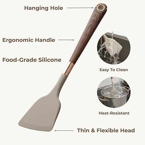 Miniatura 7 de Juego de 11 utensilios de cocina con soporte, juego de utensilios de cocina de silicona, resistentes al calor, antiadherentes, utensilios de