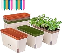 VIVOSUN 6-Pack 10.5 Inch Self-Watering Herb Planters - Compact Rectangular Window Boxes with 10 Plant Labels for Indoor Outdoor Succulents Flowers Basil