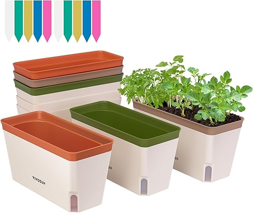 VIVOSUN Macetas de riego automático, caja rectangular compacta para macetas de hierbas con 10 etiquetas para plantas, contenedor de plantas para