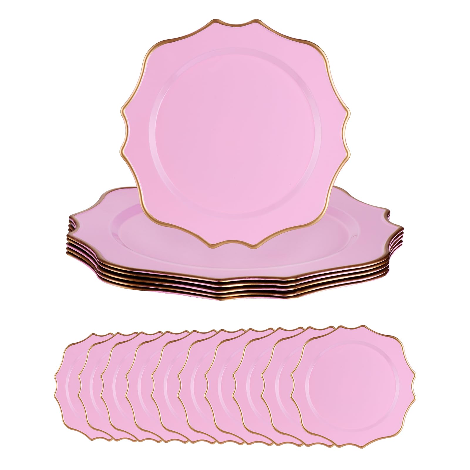 Bvdfgk 10 Pcs Charger Plates Set - 13 Inch Plastic Decorative Chargers for Dinner Plates, Ideal for Wedding, Thanksgivng, Christmas - Pink