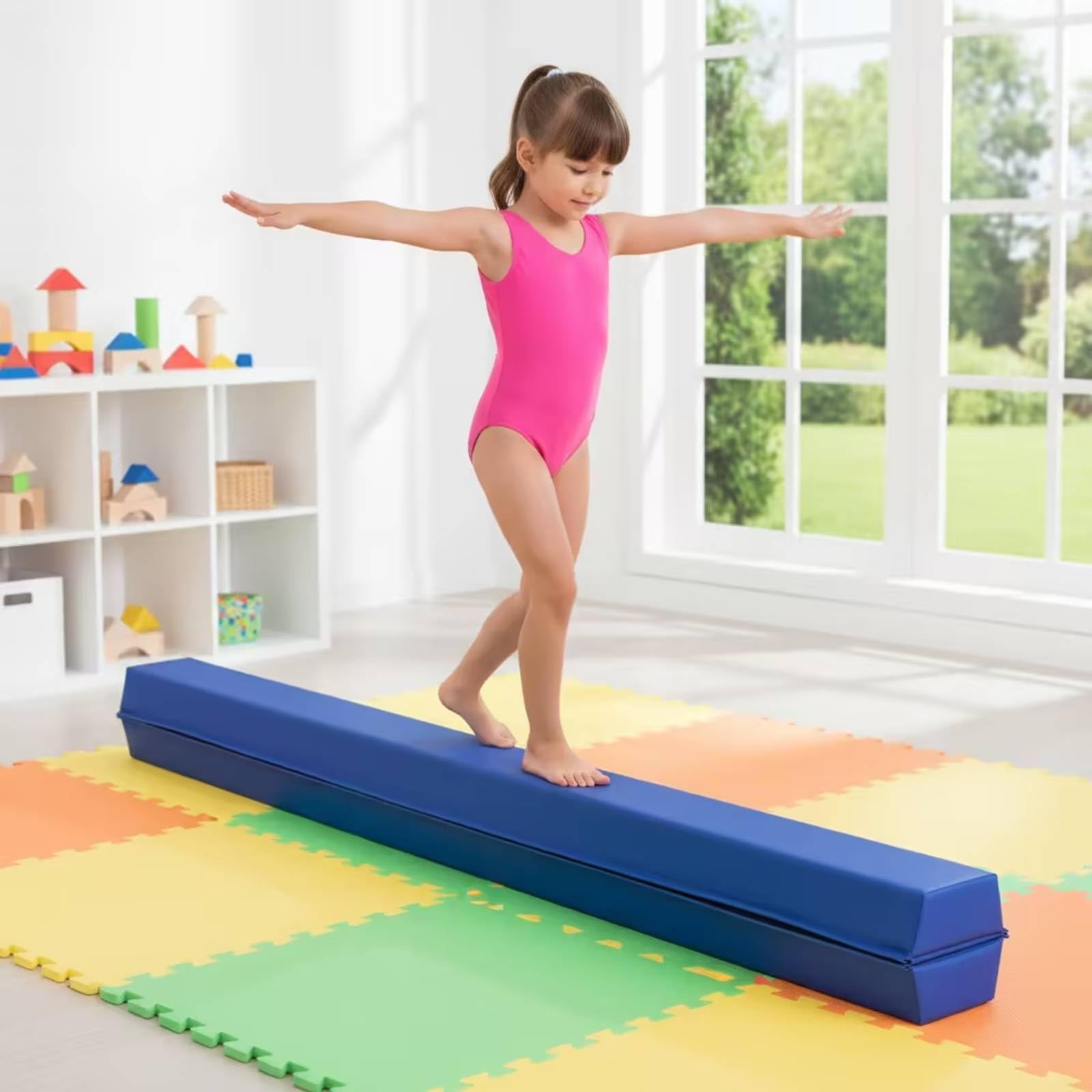 Barra de Equilibrio Infantil Plegable de Gimnasia Aparato de Equilibrio Superficie Acolchada con Asas de Transporte y Construcción en PVC Adecuada