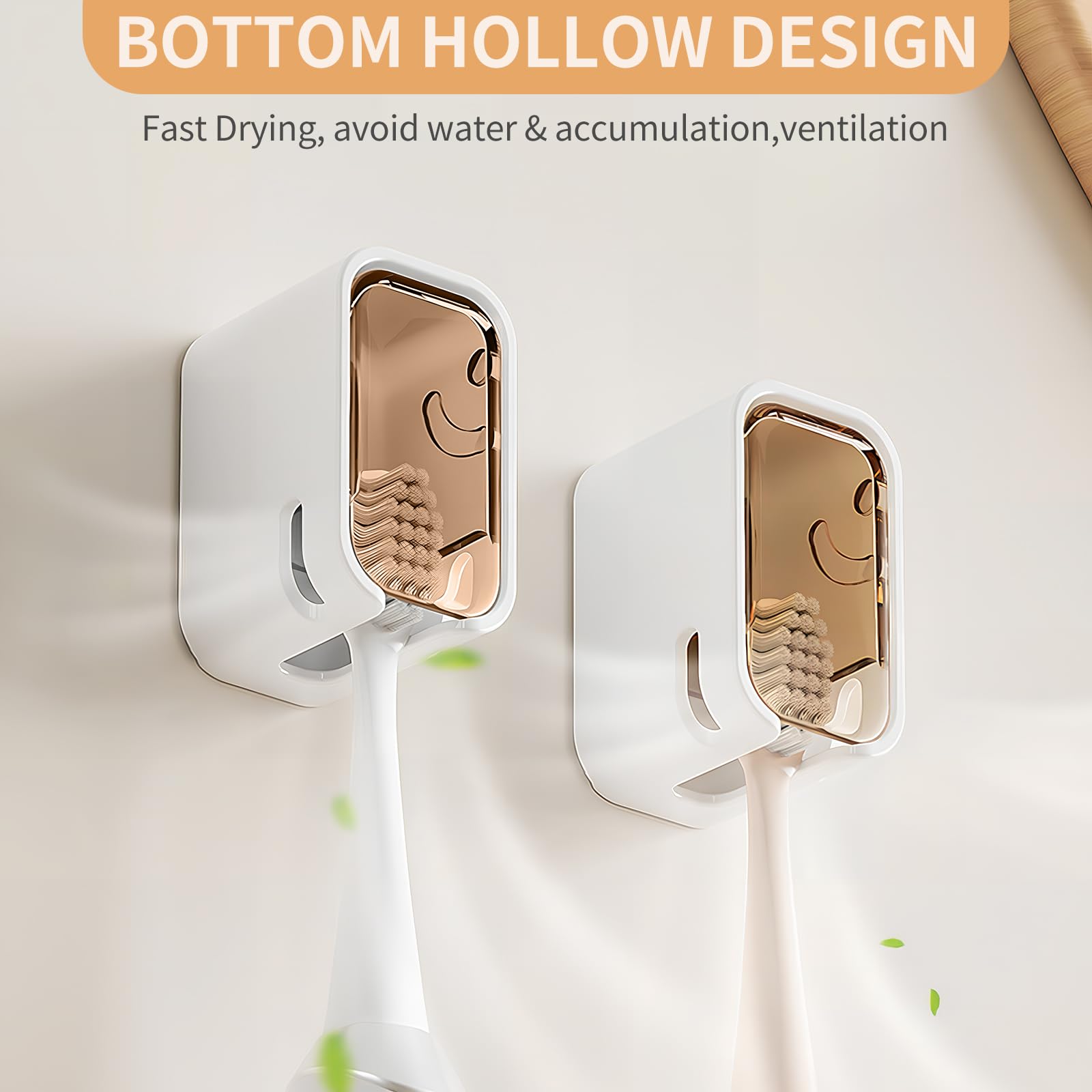 Soportes para cepillos de Dientes montados en la Pared para baño, 2 Soportes autoadhesivos Fuertes para cepillos de Dientes con Tapa, Organizador de Cabezales de Cepillo de Dientes para la Familia