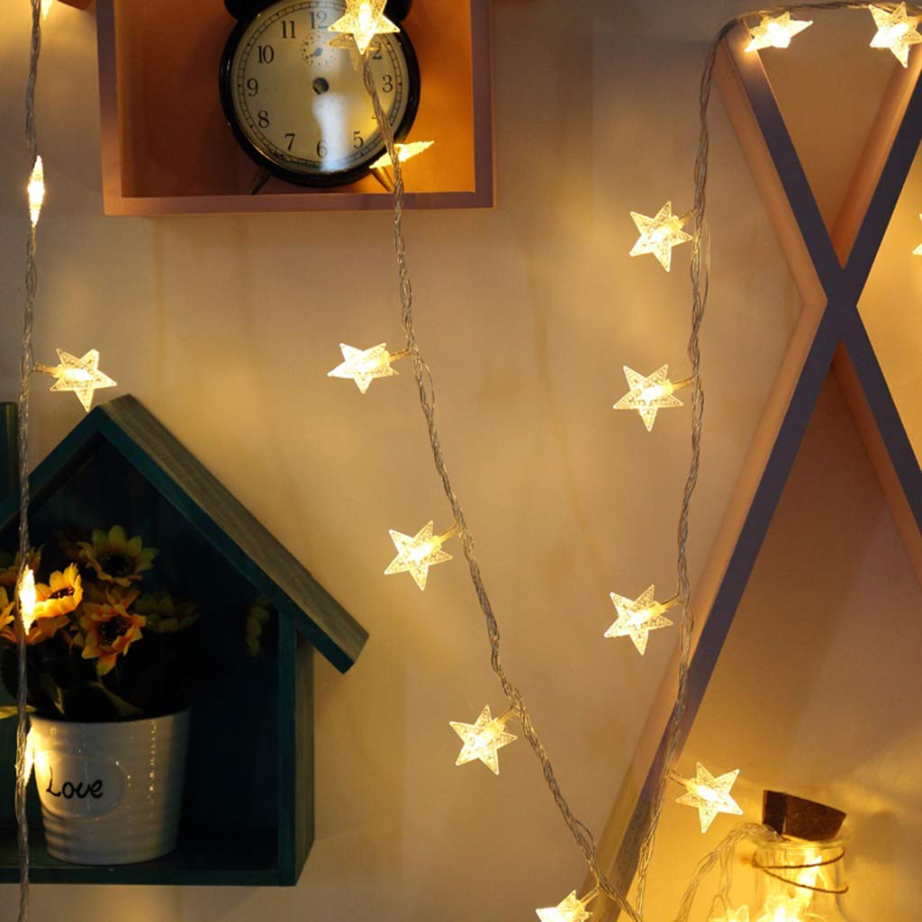 Luz de Navidad con Pilas Estrellas Luces de Cadena 5m 50 Iluminación Decorativa LED para la Navidad cumpleaños de la Boda Cubierta al Aire Libre Warm White
