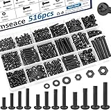 smseace 516Pcs Black Nuts and Bolts Assortment Kit 21-Sizes M3/M4/M5/M6 Nut Bolt Washer Assortment Kit for Machinery, Furniture, Automotive, Motorcycle Repairs
