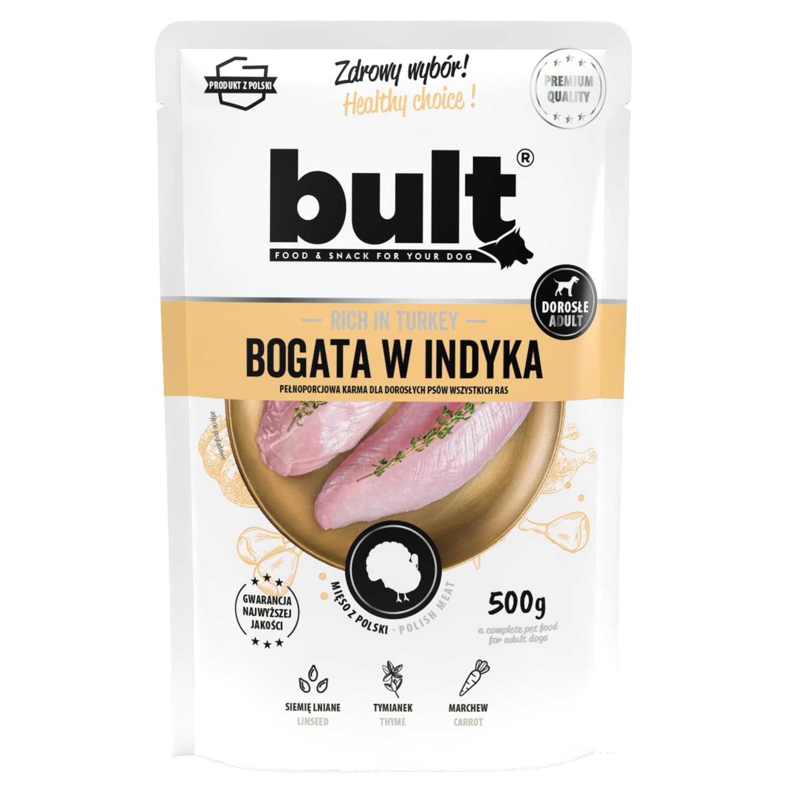 BULT, Mokra Karma dla Psa, Mix Smaków (Dorsz, Dziczyzna, Indyk, Jagnięcina, Kaczka, Wołowina), 500g x 10 Saszetek, Mielonka, dla Dorosłych Psów, bez Sztucznych Dodatków