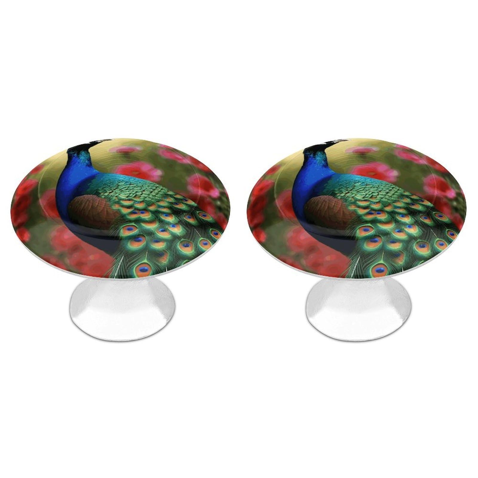 Vstadank Style Peacock Flowers Drawer Pulls Sturdy Stainless Steel Door Handle Round Cabinet Knobs Fashion Dresser Drawer Knobs Door Pulls Exquisite Cabinet Handles Furniture Pull 2Pcs
