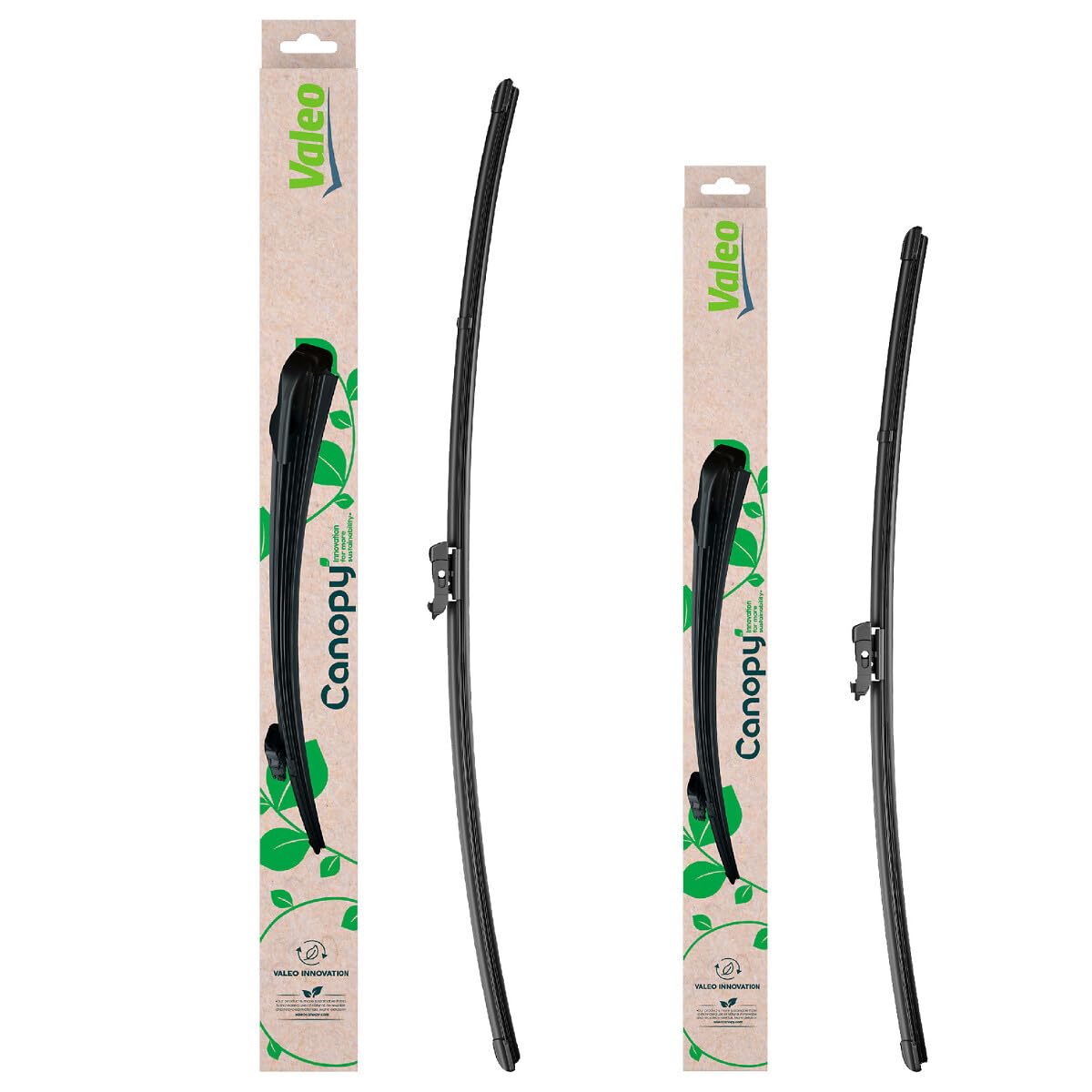 VALEO CANOPY Limpiaparabrisas - Kit De Escobillas Limpiaparabrisas Planas Hechas Con Materiales Naturales Y Reciclados CAN96+CAN51 - Frontales - Longitudes: 750mm+500mm - (Paquete de 2)