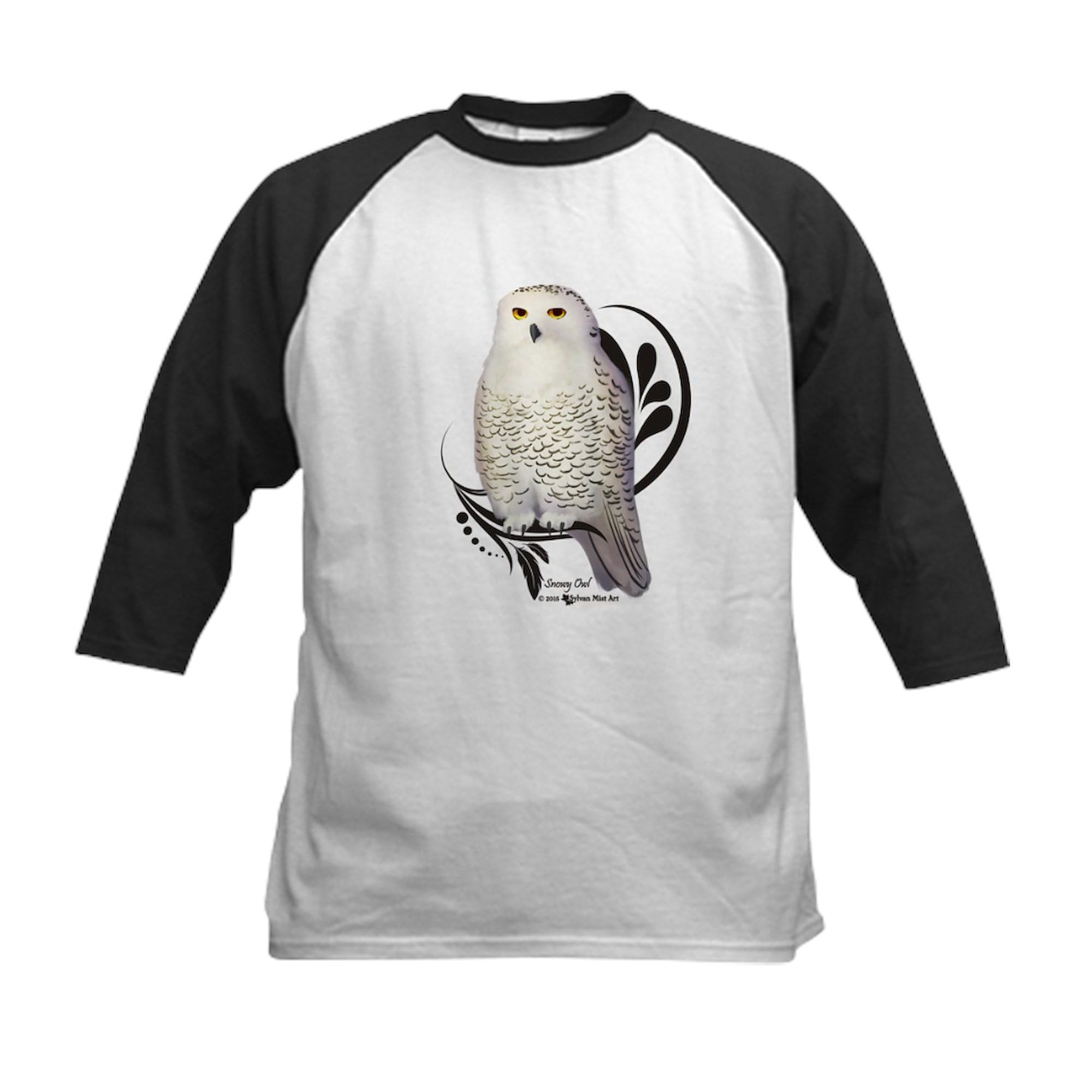 CafePress Snowy Owl Baseball Jersey Kids Cotton Baseball Jersey, 3/4 Raglan Sleeve Shirt Black/White