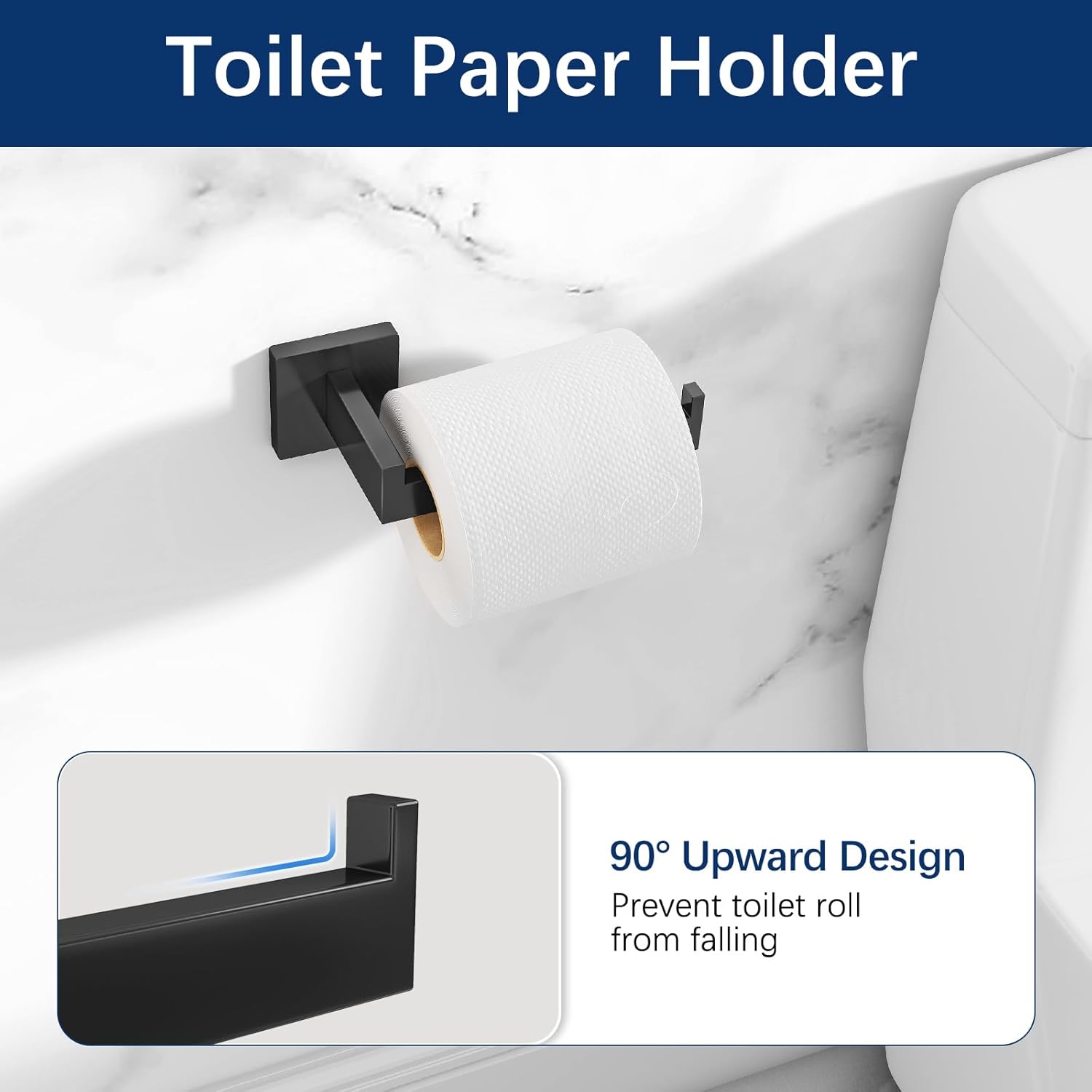 5-Piece Bathroom Hardware Accessories Set, Towel Racks for Bathroom Wall Mounted Stainless Steel, Matte Black Towel Bar Set 16In - Image 4