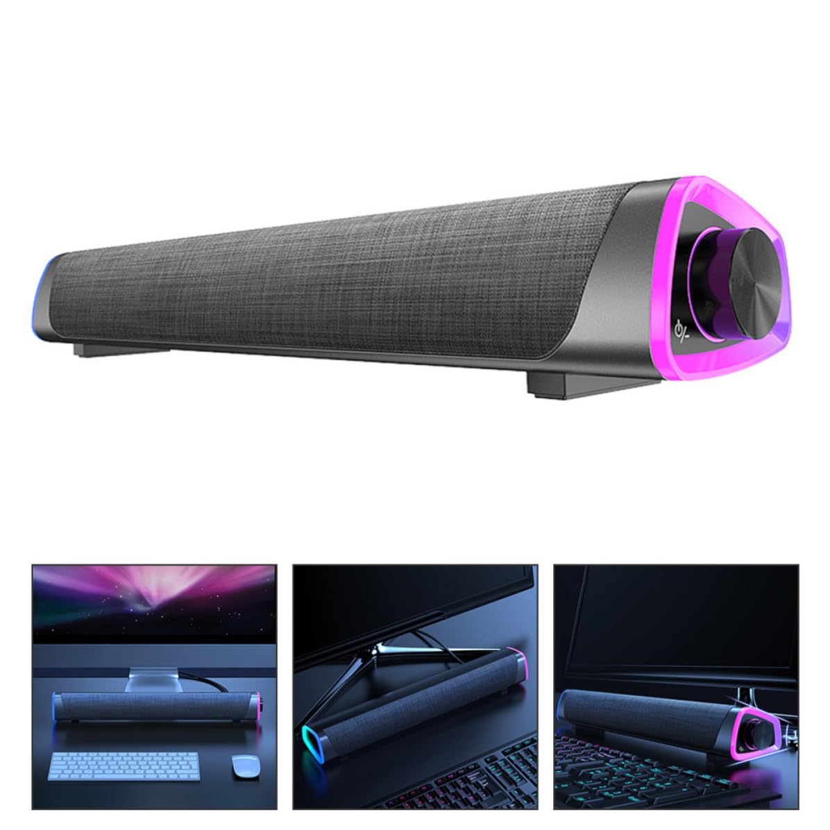 KOMBIUDA Soundbar Cablato Stereo Subwoofer Integrato, Casse Sonore Doppio Altoparlante Nero, Potenza 6w per Computer Desktop e Uso Domestico