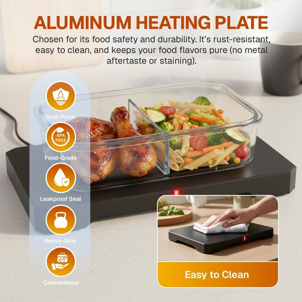 FORABEST Electric Lunch Box & Portable Oven Food Warmer 80W for Adults, Use for Heating and Cooking Meals in Office, Home & Work with Utensils & Insulated Bag, 12V/24V Car/Truck & 110/120V Home/Office