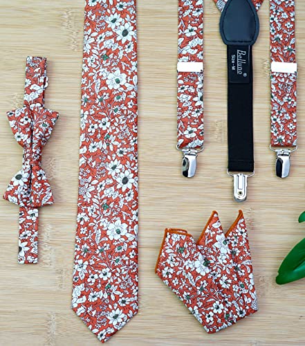 Image of BELLUNO Men's Cotton Floral Skinny Tie, 2.5 inch Width, with Gift Box