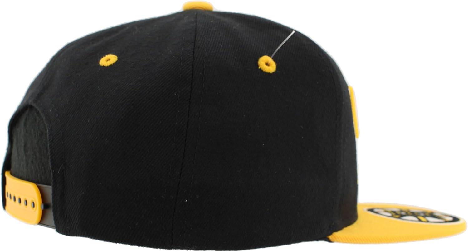Boston Bruins NHL Officially Licensed Youth Adjustable Snapback Hat Flat Bill Z11 Pitch