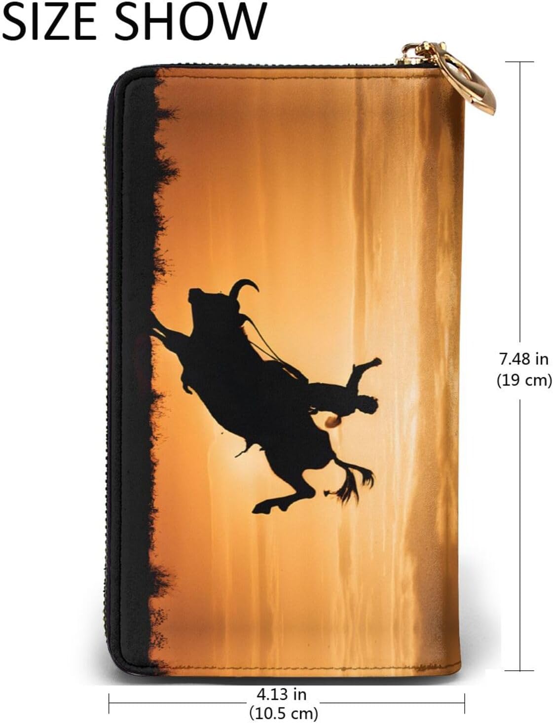 Leather Long Handheld Cool Bull Riding Wallet, Multiple Card Slots For Cash, Id Card Pocket.