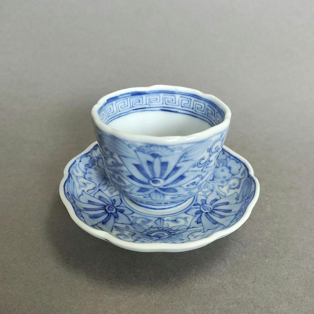 富永源六 源六窯 染付花麒麟文 猪口 盃 小皿 有田焼 伊万里