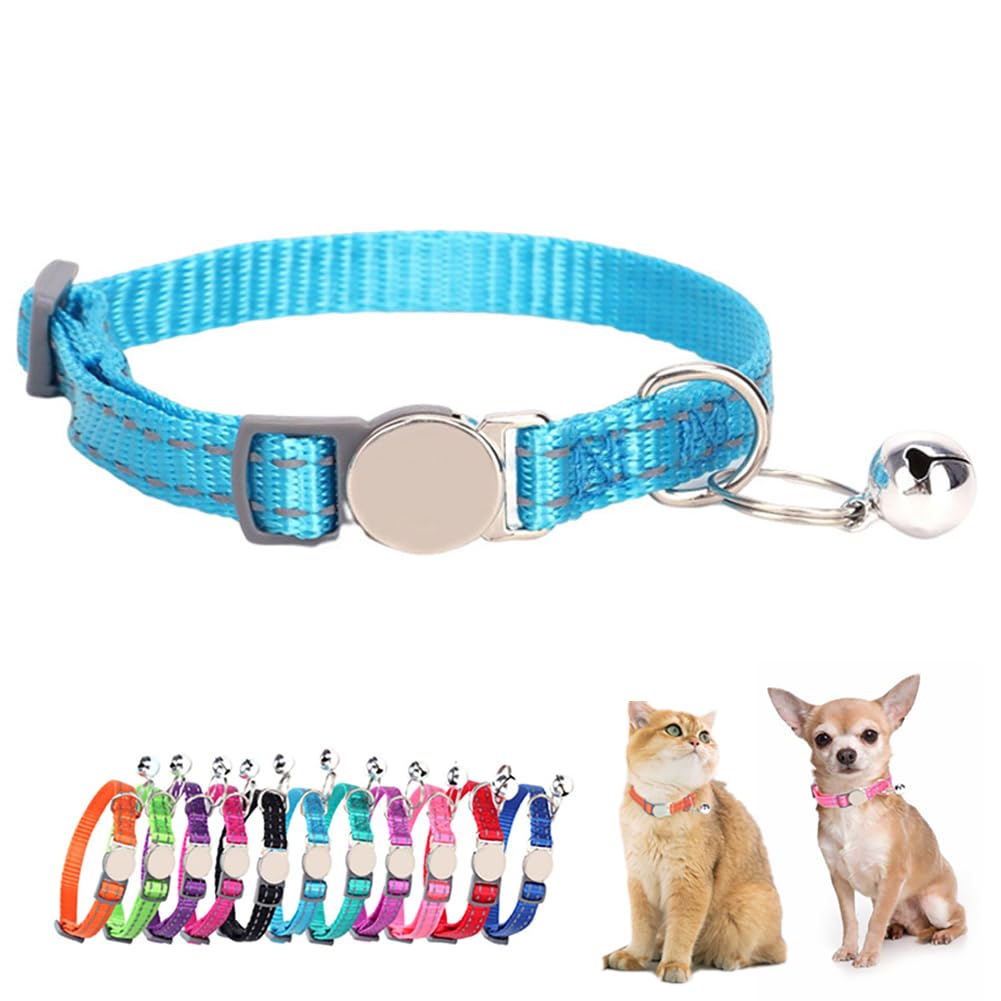Breakaway Cat Collar with Bell Boy Kitten Collar with Bells, Light Blue