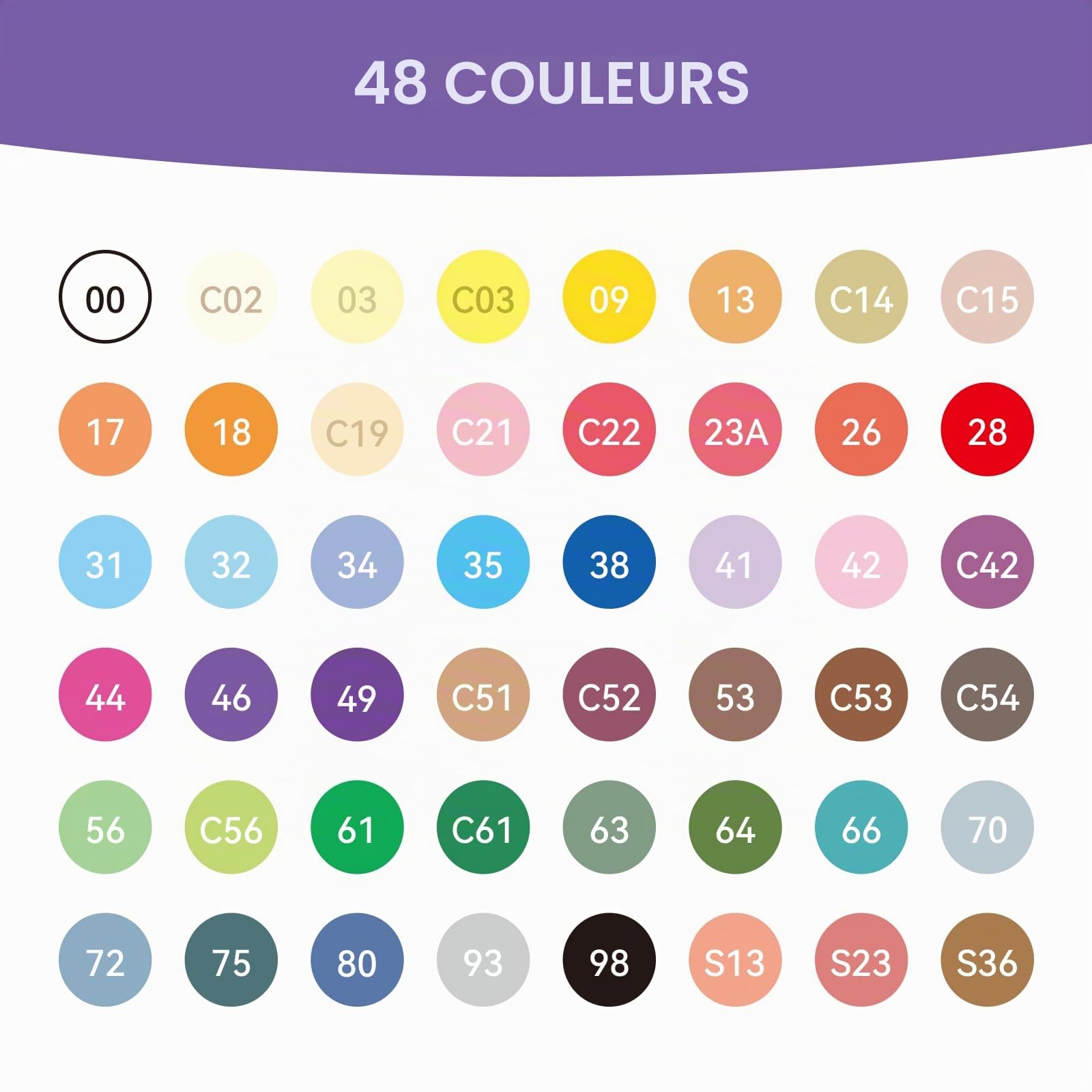 Arrtx Feutre Acrylique 48 couleurs, Marqueurs Acryliques à pointe pinceau pour la peinture de roches, verre, pierre, bois, tissu céramique