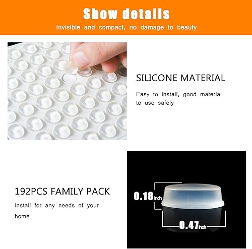 Miniatura 2 de 192 piezas de parachoques autoadhesivos transparentes para puerta de gabinete, solución cilíndrica de ruido fuerte y sin daños ni arañazos para