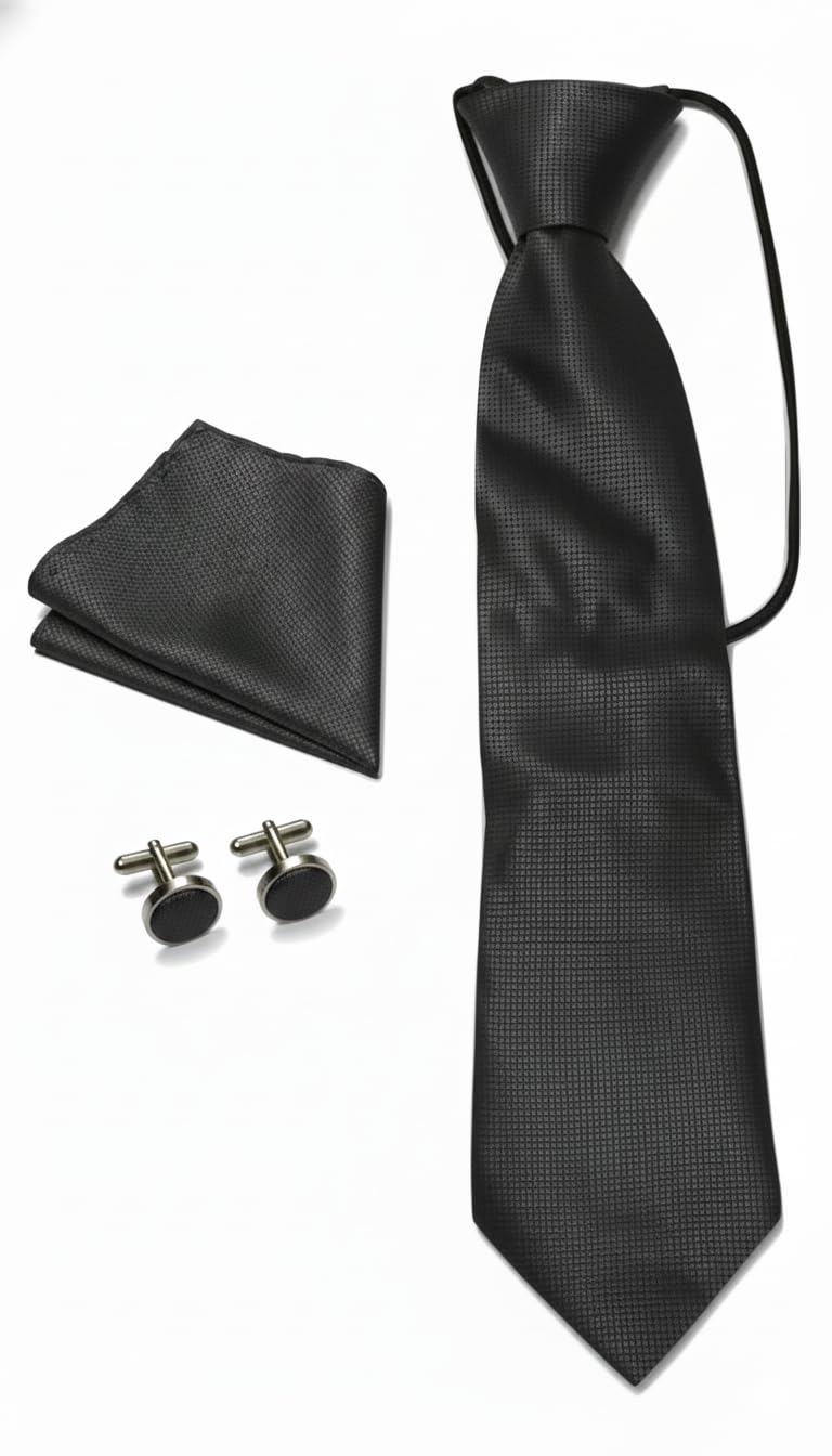 L&L® Kids Children Woven Silk Tie Set Cufflinks and Handkerchief Set Hanky Wedding (Darkgray)