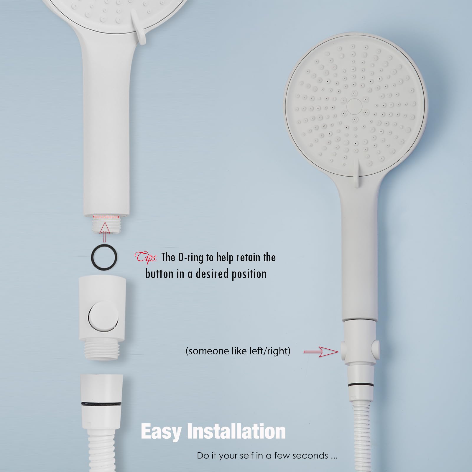 Paquete de 2 válvulas de cierre de cabezal de ducha con asa, botón grande, control de flujo con una sola mano, limitador de flujo de ahorro de agua, accesorios para caravanas. (blanco mate)