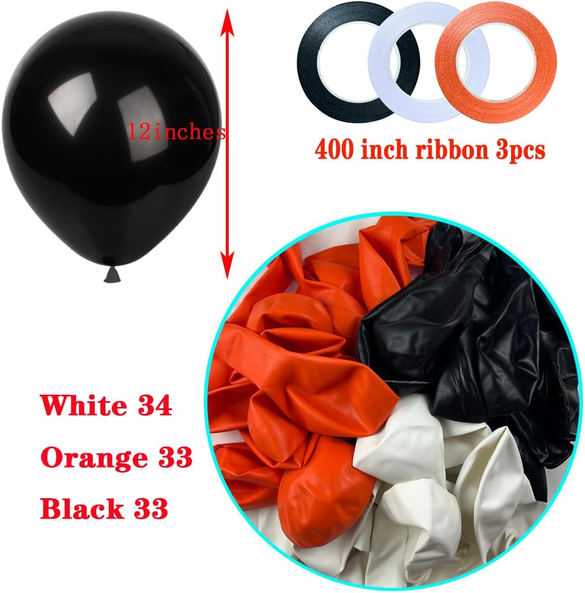 Black White Orange Balloons,100 Pack 12 Inch Latex Balloons,for Wedding Birthday Party Baby Shower Christmas Party Decorations - Image 3