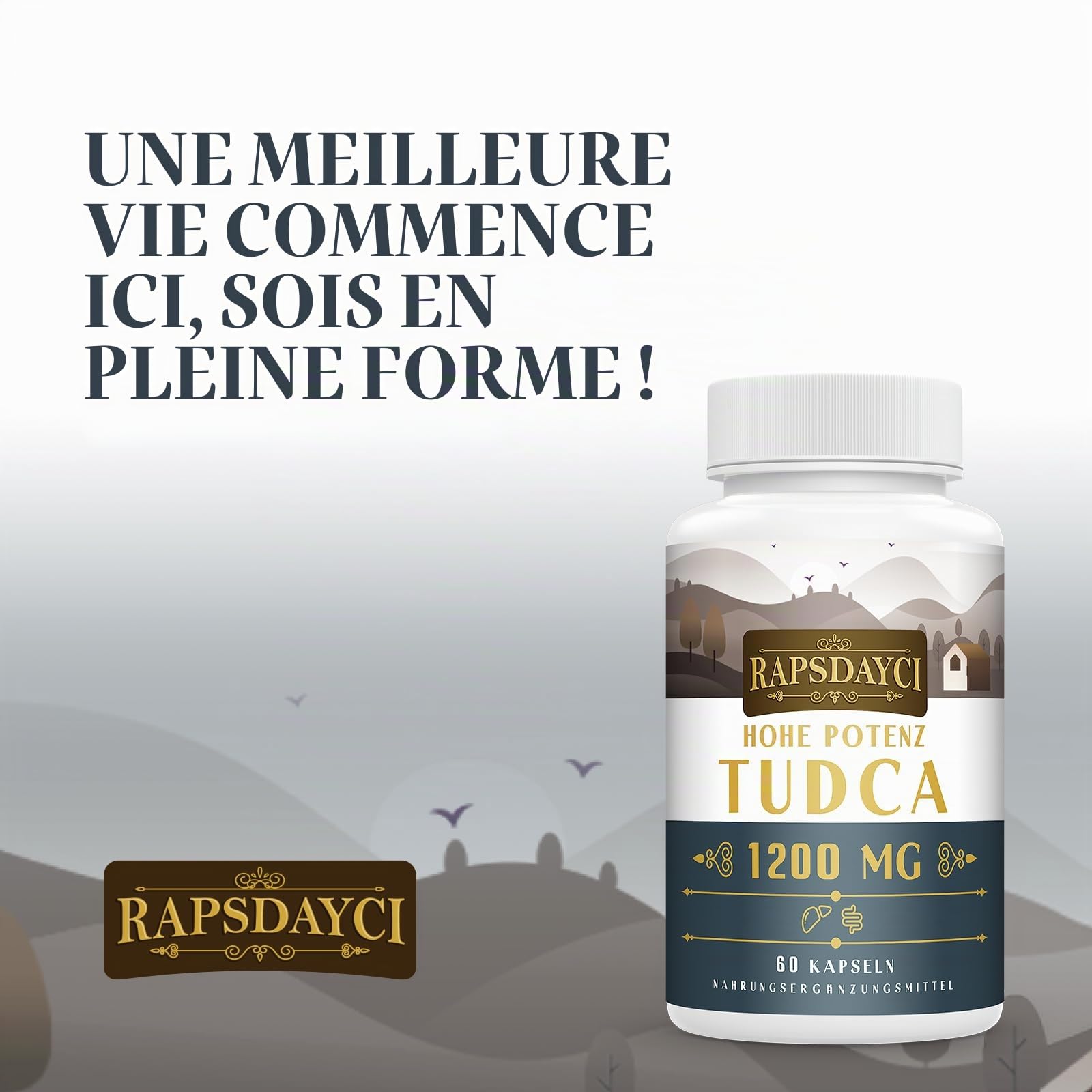 TUDCA à dosage élevé – 1200 mg par portion, 120 gélules | acide tauroursodésoxycholique (sels biliaires), complément alimentaire pour le foie | sans OGM, sans gluten