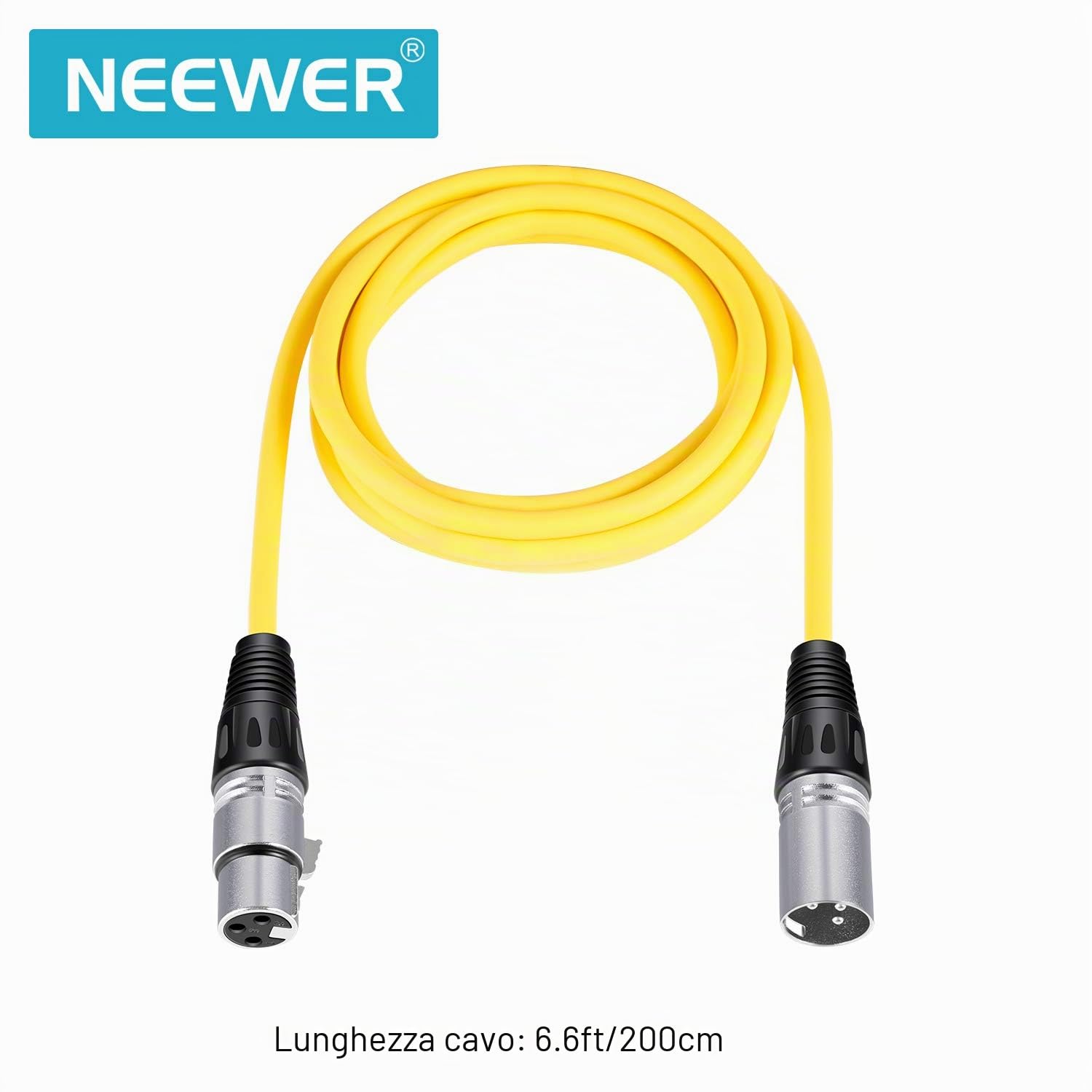 Neewer Confezione da 6 cavi da 2 m XLR maschio a XLR femmina, colorati, cavi per microfono sigillati in gomma, per un collegamento bilanciato (verde, blu, viola, rosso, giallo e arancione)