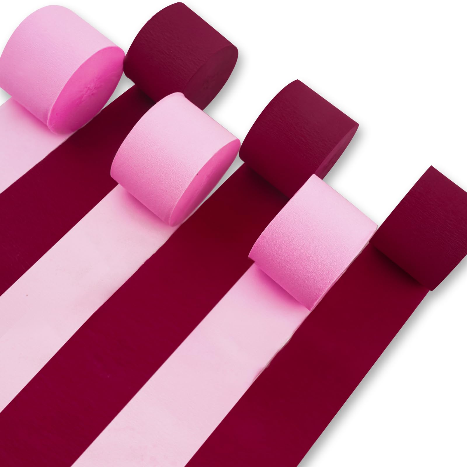 PartyWoo Pink Crepe Paper Streamers 6 Rolls 492 ft Pack of Light Pink Burgundy Crepe Paper for Baby Shower Gender Reveal Bachelorette Birthday Party Decorations (1.8 Inch x 82 Ft/Roll), Pink-728