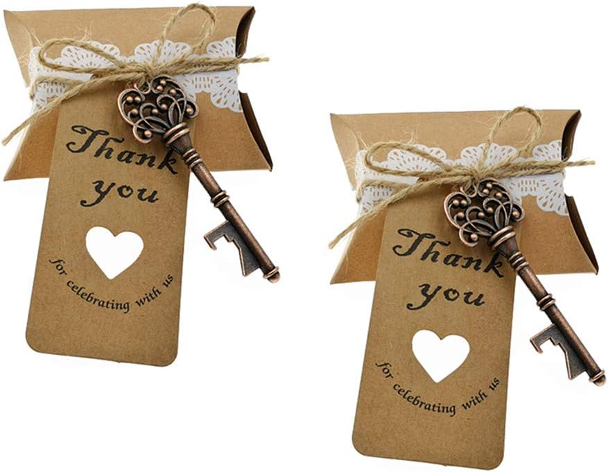 ALIMITOPIA50pcs Skeleton Key Bottle Opener Wedding Party Favor Souvenir Gift with Candy Box Escort Tag and Ribbon(Copper Tone)