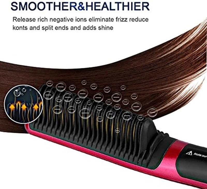 Plancha para Barba y Cabello con Cepillo Eléctrico, Estilizador Térmico Mini con Placas de Cerámica (Color: Rojo) miniatura 7
